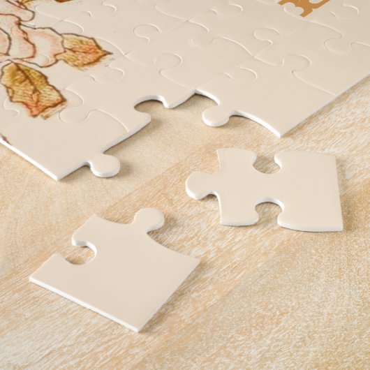 ヴィンテージモダン鹿素朴フラワーリース ジグソーパズル (側面)