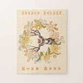 ヴィンテージモダン鹿素朴フラワーリース ジグソーパズル (縦)