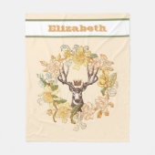 ヴィンテージモダン鹿素朴フラワーリース フリースブランケット (正面)