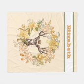 ヴィンテージモダン鹿素朴フラワーリース フリースブランケット (正面(横))