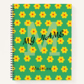 ヴィンテージモダン黄緑色の花模様 ノートブック (正面)