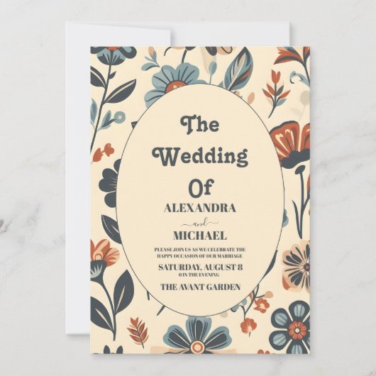 ヴィンテージモダンGroovyデイジー結婚フローラ 招待状 (正面)