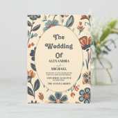 ヴィンテージモダンGroovyデイジー結婚フローラ 招待状 (スタンド正面)