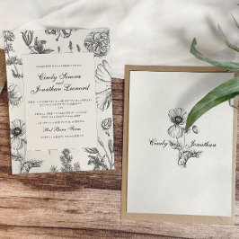 ヴィンテージモノクロボタニカル結婚式招待状 招待状