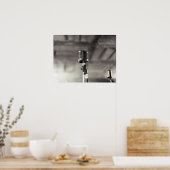 ヴィンテージモノクロ音声マイクロフォンポスト ポスター (キッチン)