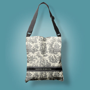 ヴィンテージモノクロtoile de jouy printed クロスボディバッグ