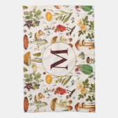 ヴィンテージモノグラムのキノコ山花模様 キッチンタオル (縦)