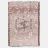 ヴィンテージモノグラムのバラ金ゴールドダマスクパターン スローブランケット (正面縦)