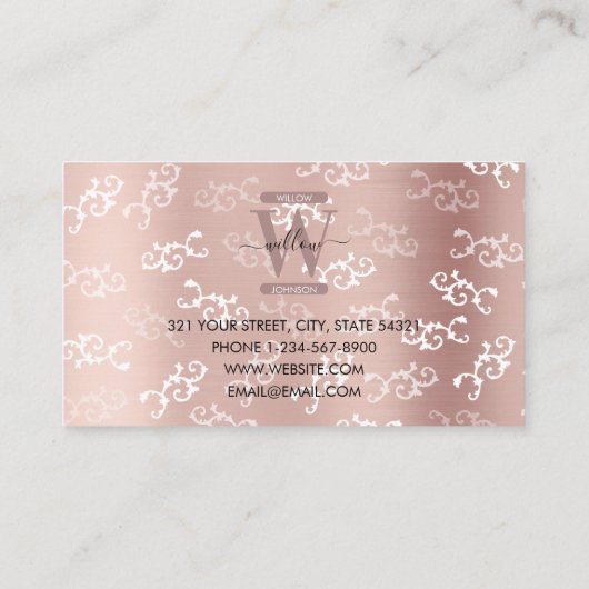 ヴィンテージモノグラムのバラ金ゴールドダマスメイクアップヘア 名刺 (裏面)