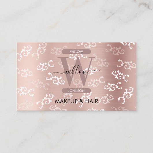 ヴィンテージモノグラムのバラ金ゴールドダマスメイクアップヘア 名刺 (正面)