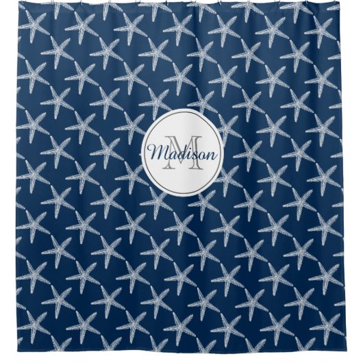 ヴィンテージモノグラムのヒトデ航海のビーチハウス シャワーカーテン (正面)