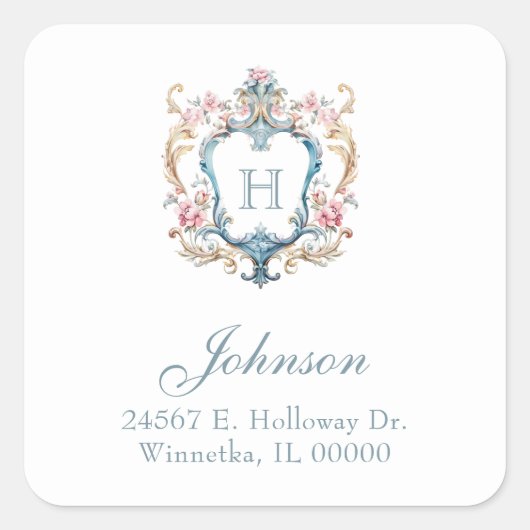 ヴィンテージモノグラムのフローラクレスト差出人住所 スクエアシール (正面)