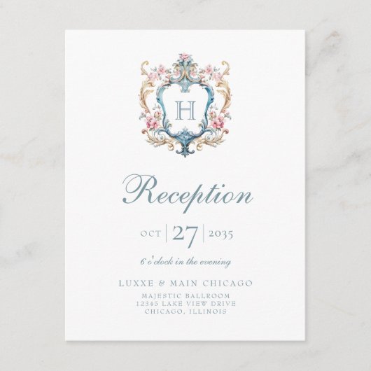 ヴィンテージモノグラムのフローラクレスト結婚披露宴 エンクロージャーカード (正面)