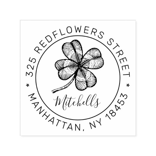 ヴィンテージモノグラムアドレス幸運なクローバーとスタンプ。 セルフインキングスタンプ (デザイン)