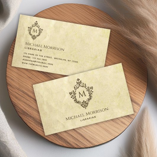 ヴィンテージモノグラムインクレストオールド紙羊皮紙 名刺