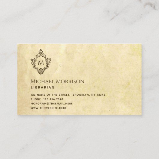 ヴィンテージモノグラムインクレストオールド紙羊皮紙 名刺 (裏面)