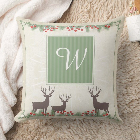 ヴィンテージモノグラムクリスマストナカイ装飾用クッション クッション (ブランケット)