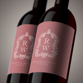 ヴィンテージモノグラムクレストネームダスティーバラ結婚ズ ワインラベル