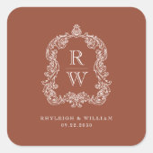 ヴィンテージモノグラムクレストネームテラコッタ結婚ズ スクエアシール (正面)
