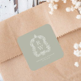 ヴィンテージモノグラムクレスト名セージグリーン結婚ズ スクエアシール