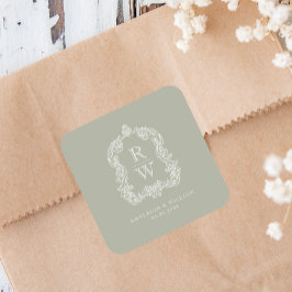 ヴィンテージモノグラムクレスト名セージグリーン結婚ズ スクエアシール