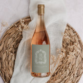 ヴィンテージモノグラムクレスト名セージグリーン結婚ズ ワインラベル