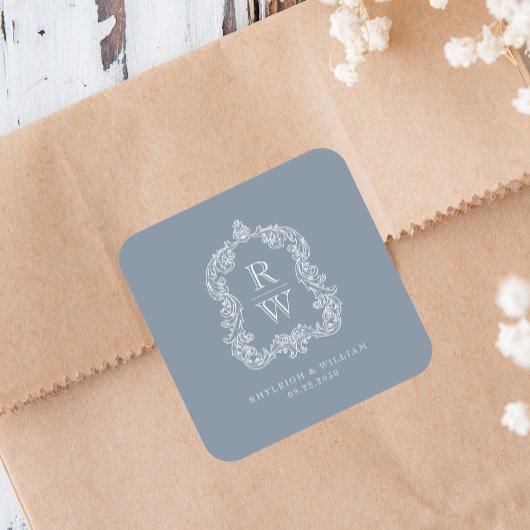 ヴィンテージモノグラムクレスト名ダスティブルー結婚ズ スクエアシール