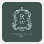 ヴィンテージモノグラムクレスト名フォレストグリーン結婚ズ スクエアシール (正面)