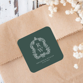 ヴィンテージモノグラムクレスト名フォレストグリーン結婚ズ スクエアシール