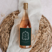 ヴィンテージモノグラムクレスト名フォレストグリーン結婚ズ ワインラベル