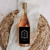 ヴィンテージモノグラムクレスト名白黒結婚 ワインラベル