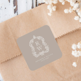ヴィンテージモノグラムクレスト名結婚Taupe スクエアシール