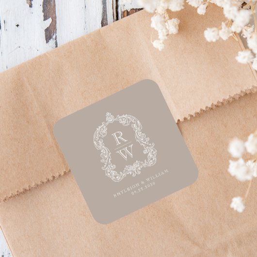 ヴィンテージモノグラムクレスト名結婚Taupe スクエアシール