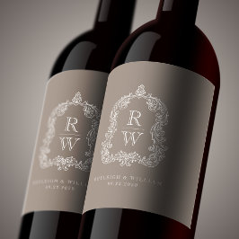 ヴィンテージモノグラムクレスト名結婚Taupe ワインラベル