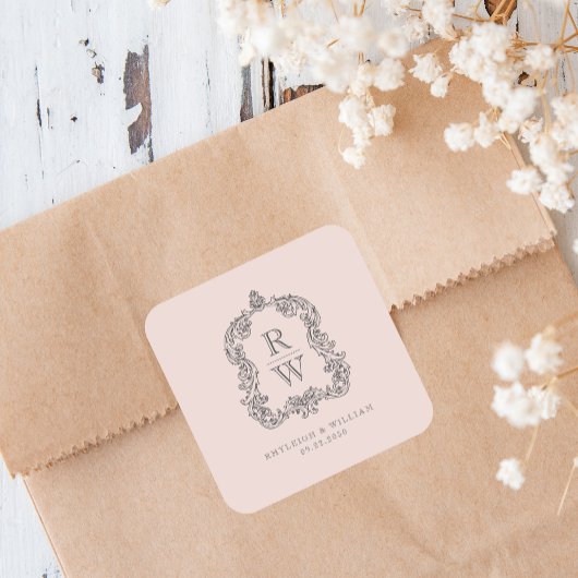 ヴィンテージモノグラムクレスト名赤面ピンク結婚ズ スクエアシール