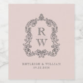 ヴィンテージモノグラムクレスト名赤面ピンク結婚ズ ワインラベル (シングルラベル)