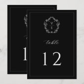 ヴィンテージモノグラムクレスト結婚ブラックのテーブル番号 プログラム (正面/裏面)