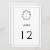 ヴィンテージモノグラムクレスト結婚ブラックのテーブル番号 プログラム (正面/裏面)