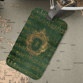 ヴィンテージモノグラムクレスト音楽原稿グリーン金ゴールド ラゲッジタグ