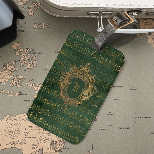 ヴィンテージモノグラムクレスト音楽原稿グリーン金ゴールド ラゲッジタグ