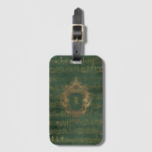 ヴィンテージモノグラムクレスト音楽原稿グリーン金ゴールド ラゲッジタグ (正面縦)