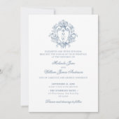 ヴィンテージモノグラムクレストQRコード結婚すべて 招待状 (正面)