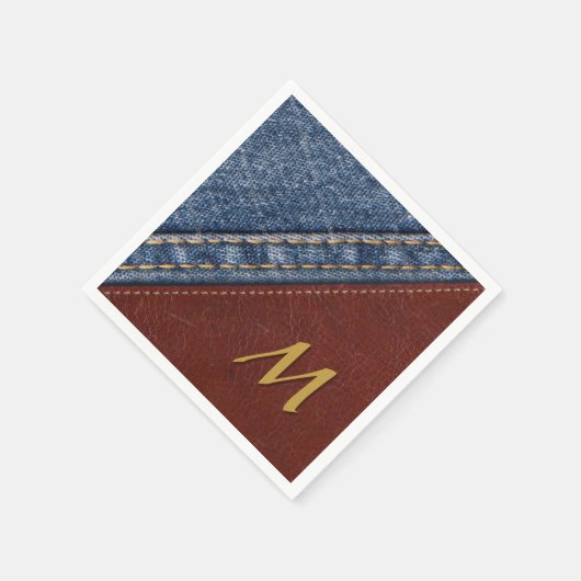 ヴィンテージモノグラムデニムアンドレザー スタンダードカクテルナプキン (角)