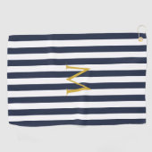 ヴィンテージモノグラムネイビーブルー&ホワイトストライプズストライプの ゴルフタオル (横)