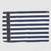 ヴィンテージモノグラムネイビーブルー&ホワイトストライプズストライプの ゴルフタオル (横)