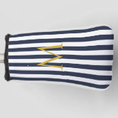 ヴィンテージモノグラムネイビーブルー&ホワイトストライプズストライプの ゴルフヘッドカバー (正面)