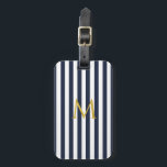 ヴィンテージモノグラムネイビーブルー&ホワイトストライプズストライプの ラゲッジタグ<br><div class="desc">モダンヴィンテージストライプのデザイン縦型ストライプデザインはシックなフランスのクラシック夏のセーラーネイビー青と白の色でパターン。</div>