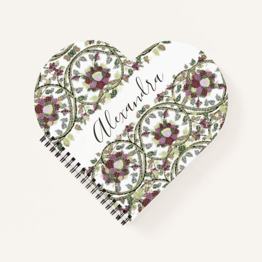 ヴィンテージモノグラムネームフローラルマウブピンクセージ ノートブック (正面)