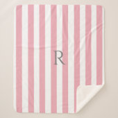 ヴィンテージモノグラムピンクと白ストライプ色ストライプの シェルパブランケット (正面)