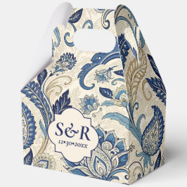 ヴィンテージモノグラムブルークリームダマスク結婚フローラ フェイバーボックス